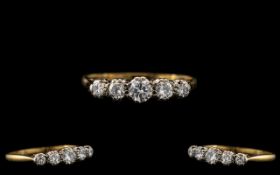 18ct Gold and Platinum Attractive 5 Stone Diamond Set Ring - Gallery Setting. c.1920.