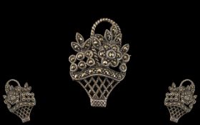 Silver Maraciste Brooch In the Form of a Flower Basket. Very Good Quality Throughout.