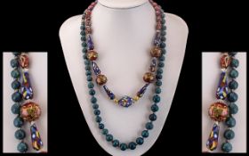Milieflori Glass Beads Necklace with Silver Clasp From the 1960's.