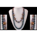 Milieflori Glass Beads Necklace with Silver Clasp From the 1960's.