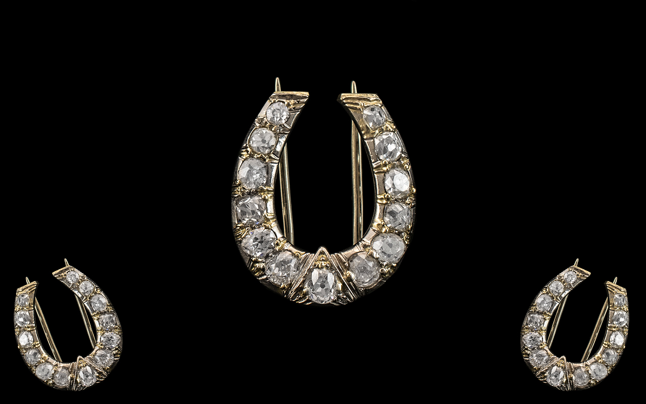 Edwardian Period - Superb 18ct White Gold Horse Shoe Diamond Set Brooch,