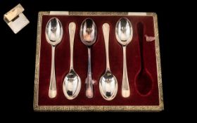 Box of 5 Plated Tea Spoons together with a business card holder. Please see images.