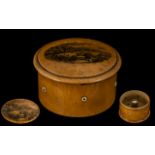 A Treen Collar Box, lift off lid with central well for studs, the cover decorated with a scene of