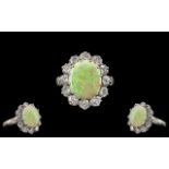 A Superb Quality 18ct White Gold - Attractive Opal and Diamond Set Dress Ring. Marked 18ct Gold. The