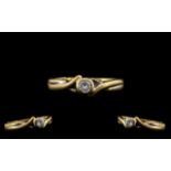 Contemporary Designed 18ct Gold Single Stone Diamond Set Ring. The Pave Set Ring Diamonds of Good