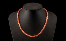 Antique Coral Bead Necklace. Coral Necklace of Pebble Form. 16 Inches In length. Please See Photo.