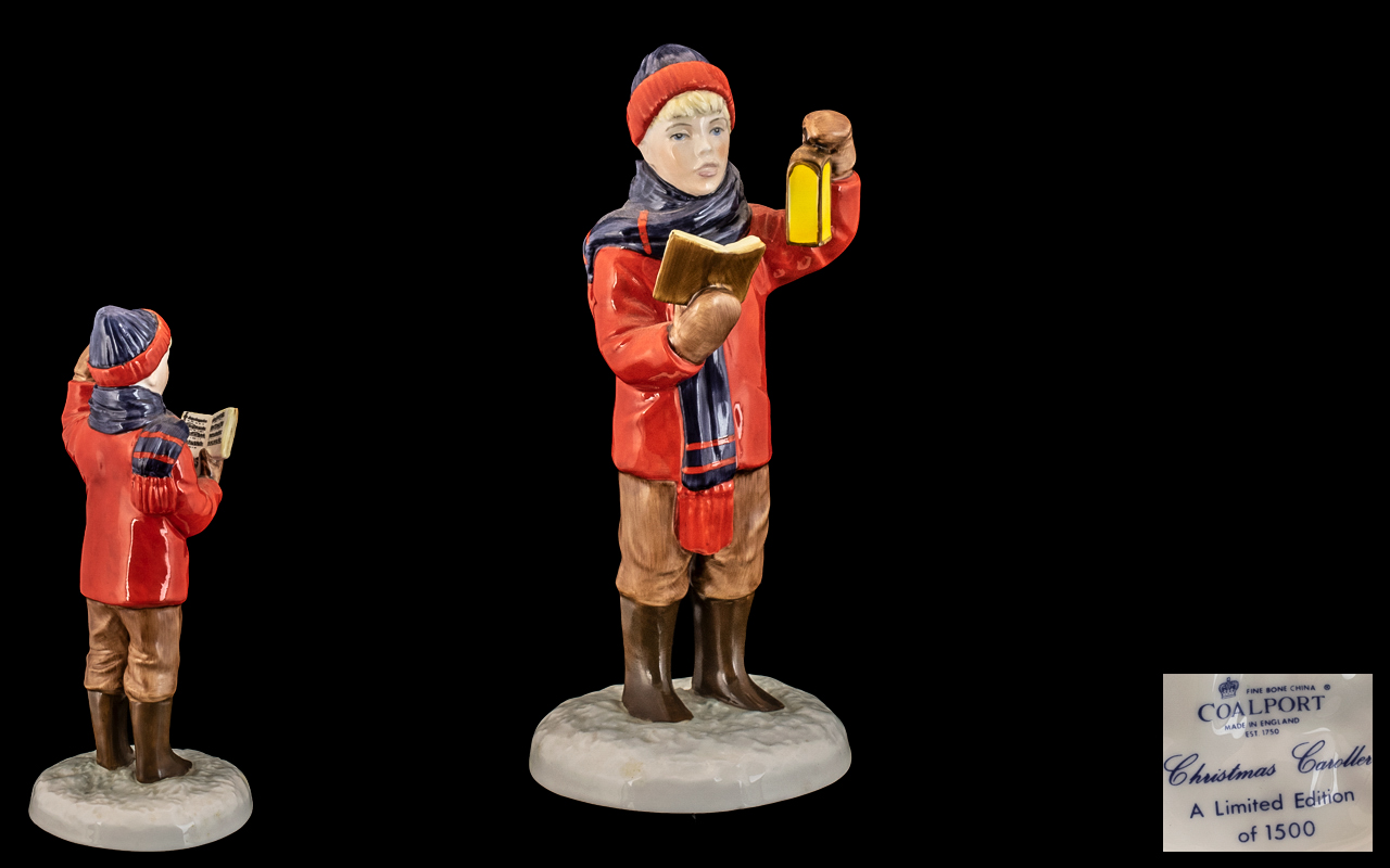 Coalport - Ltd Edition Hand Painted Porcelain Figure ' Christmas Caroler ' Modeller John Bromley.