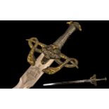 Modern Medieval Style Fantasy Style Sword. Hilt depicts coiled snake and skull and crossbones.