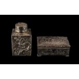 White Metal Chinese Tea Caddy & Other.