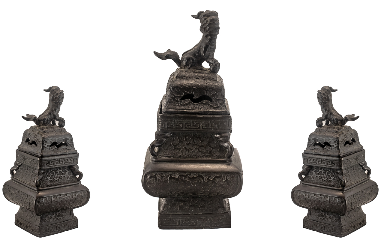 Antique Chinese Bronze Censor with a rich brown patination,