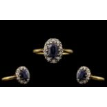 18ct Gold Attractive Sapphire and Diamond Cluster Ring - Flower head Setting.