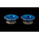 Pair of Antique French Blue Opaline Glass Table Bon-Bon Dishes,