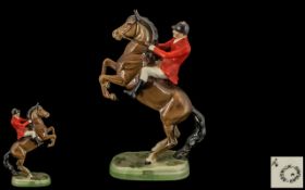Beswick - Hand Painted Early Figure Mounted on Horse ' Huntsman ' on Rearing Horse.