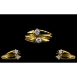 18ct Yellow Gold - Contemporary and Attractive Two Stone Diamond Set Dress Ring of Pleasing Design.