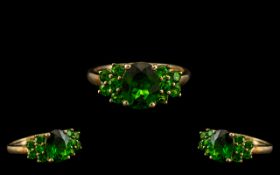 Ladies - Attractive 9ct Gold 3 Stone Green Tourmaline Set Dress Ring. Full Hallmark for 9.