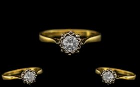 18ct Gold - Good Quality Single Stone Diamond Set Ring. Marked 18ct to Interior of Shank. Marked