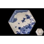 Japanese Meiji Period Hexagonal Shaped Fluted Dish decorated in under-glazed blue,
