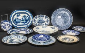 Selection of Antique Pottery Plates & Dishes - Willow Pattern, Nant-Mill, Rodgers, Turner, Wedgwood,