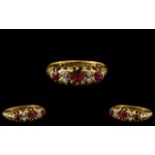 Edwardian Period 18ct Gold Attractive Ruby and Diamond Set Ring - Gallery Setting.