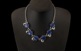 Lisner Elaborate Vintage Design Necklace in blue lucite shapes,