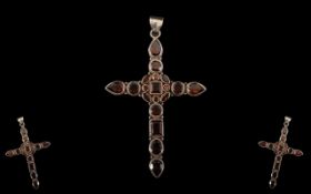 Large Silver Cross Set with Garnets.