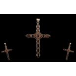 Large Silver Cross Set with Garnets.