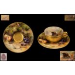 Royal Worcester Hand Painted Miniature Cup and Saucer.