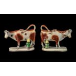 Matched Pair of Antique Staffordshire Cow Creamer Jugs,