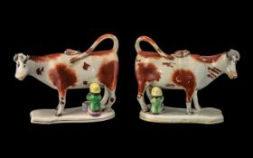 Matched Pair of Antique Staffordshire Cow Creamer Jugs,