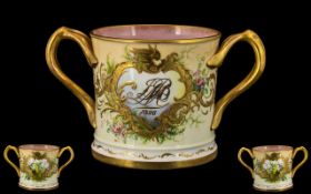 Coalport - Late 19th Century Very Fine Quality Hand Painted Twin Handle Loving Cup. Date 1896.