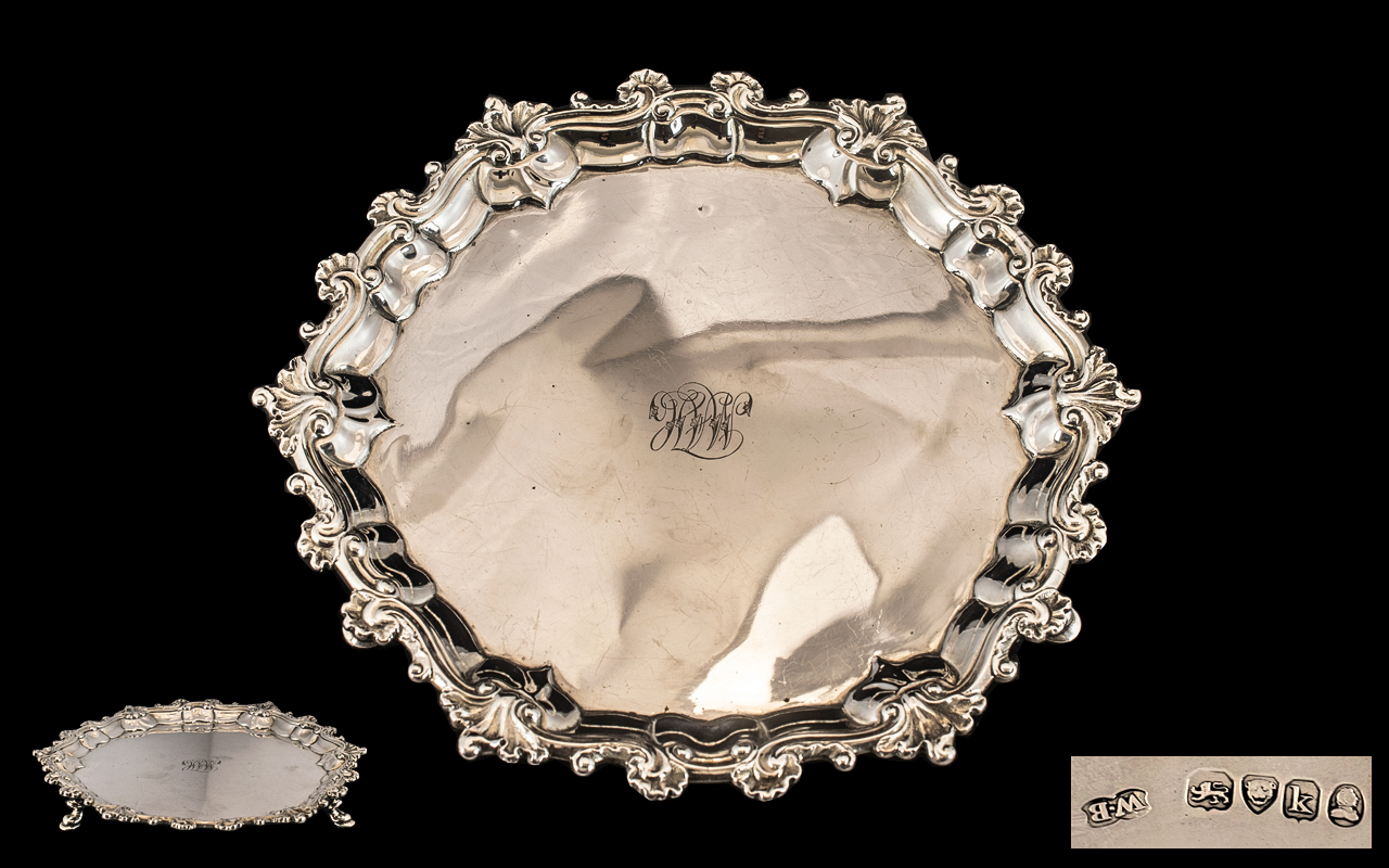 George IIII Superb Quality - Circular Silver Footed Salver, Raised on Spade Stepped Feet, Shell