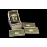 Wedgwood Sage Green Jasper Four Pieces, comprising three oblong Sweet Dishes, and a lidded Candy