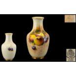 Royal Worcester Signed and Hand Painted Fallen Fruits Small Vase ' Apples and Berries ' Stillife.