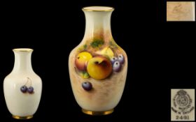 Royal Worcester Signed and Hand Painted Fallen Fruits Small Vase ' Apples and Berries ' Stillife.