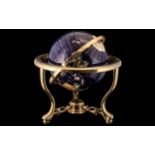 Blue Lapis Ocean Table Top Gemstone World Globe with Gold Tripod.