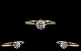 18ct Gold & Platinum Attractive Single Stone Diamond Set Ring.