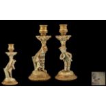 Royal Worcester Fine Pair of Hand Painted Figural Candlesticks, Beautiful Colours - Sort Paste.