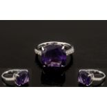 Amethyst Solitaire Ring, the 9ct square cushion cut amethyst, of a rich Royal purple colour,