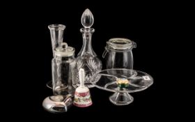 Collection of Glassware, comprising: a glass cake plate on pedestal,