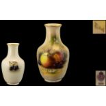 Royal Worcester Signed and Hand Painted Fallen Fruits Small Vase ' Apples and Berries ' Date 1911,