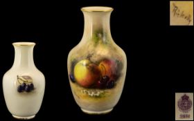 Royal Worcester Signed and Hand Painted Fallen Fruits Small Vase ' Apples and Berries ' Date 1911,