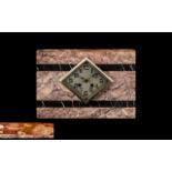 Art Deco Pink Marble Mantle Clock with a diamond shaped silvered dial converted to a quartz