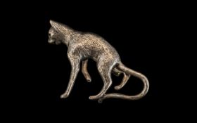 Silver Brooch In the Form of a Cat. Fully Hallmarked for Silver.