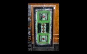 Contemporary Abstract Coloured Glass Panel of Cube Form Design. Size 35 x 18 Inches.