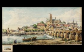 Conrad Hector Rafaele Carelli 1869-1956, Listed Artist, Watercolour 'The Bridge at Nevers'. Signed
