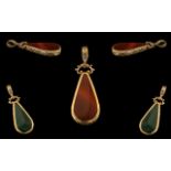 Antique Style Nice Quality and Large 9ct Gold Stone Set Pear Shaped Pendant Drop with Ornate