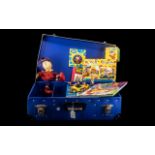 Noddy Memorabilia - Blue Hard Shell Suitcase of Noddy Items, comprising Noddy toy in flying outfit,