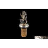 Novelty Silver Wine Stopper with superior cast Lion holding a shield.