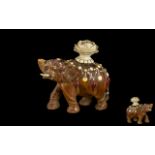 Japanese Shibiyana Antique Carved Wood Elephant finely decorated to the body with coral, opals,