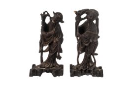 Pair of Carved Wooden Chinese Figures. F